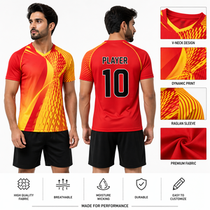Venta al por Mayor de Camisetas Personalizadas de Fútbol Americano/Soccer, Impresión por Transferencia de Calor, Transpirables, de Secado Rápido, 100% Poliéster, Cuello en V, Manga Corta - Product Image 4