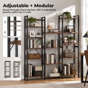 Libreria Moderna in Metallo a 3 Colonne e 4 Ripiani, Ampia Libreria con 11 Scaffali Aperti Regolabili per Casa e Ufficio - Product Image 3