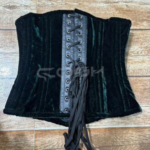 <b>Underbust</b> Green Velvet Corset With Busk Closure - Product Image 3