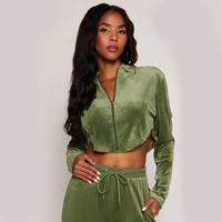 Ensemble pantalon cargo ample et veste courte zippée en velours vintage brodé, couleur unie, décontracté, écologique, pour femme, vente en gros
