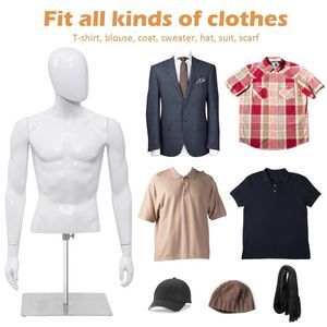 Maniquí Masculino de Medio Cuerpo con Base para Exhibición de Moda, Torso de Tela de Lino - Product Image 4