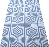 Tapis moderne Op Art floral en coton bleu et blanc, illusion d'optique 3D, tapis de salon