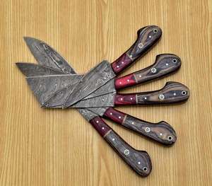 Juego de Cuchillos de Chef de Acero de Damasco de 67 Capas, Forjados a Mano, 5 Piezas, Mangos de Madera, Diseño Ambidiestro, Hoja Afilada y Dentada, para Uso en la Cocina - Product Image 4
