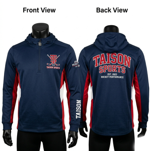 Sweat à capuche de hockey sur glace en polyester et élasthanne 300 GSM de qualité supérieure, bleu et noir avec panneau latéral contrastant, logo personnalisé sublimé et brodé - Product Image 3