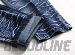 Jeans de Mezclilla para Hombre BLOODLINE, Corte Slim, Desgastados, Cintura Media, Pierna Recta, Estilo Casual Otoñal - Product Image 3