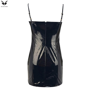 Glossy Black Patent Leather <b>Mini</b> Dress OEM ODM Slim Fit Sleeveless Bodycon Dress Underwire Bustier Style Wet Look Clubwear - Product Image 4