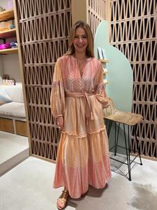 เดรสยาวสไตล์โบฮีเมียนสำหรับผู้หญิง ขายส่ง ลายพิมพ์ คอวี แขนพอง ผ้าถัก ทรงหลวม ใส่สบาย ผ้าฝ้าย ฤดูร้อน เป็นมิตรกับสิ่งแวดล้อม - Product Image 3