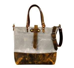Sac fourre-tout en cuir et toile, style vintage, rayé, pliable, grande capacité, sac à main, sac de voyage, sac de shopping, sac de travail, durable, LCTB-0001 - Product Image 1