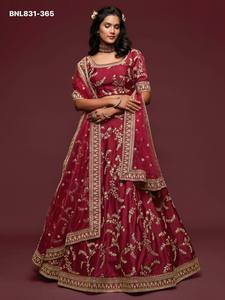 Top Quality Art Silk with <b>Sequin</b> Embroidered Semi-Stitched <b>Flared</b> Maroon Lehenga-Choli Set Supplier from India Woman Fashion - Product Image 2