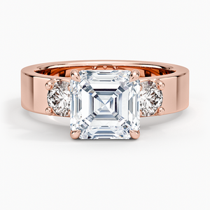 Anillo de Diamantes Cultivados en Laboratorio, Corte Asscher, Tres Piedras, Diamante Redondo, Oro de 14K/18K, Anillo de Compromiso de Lujo para Mujer, Conjunto de Joyería Fina - Product Image 2
