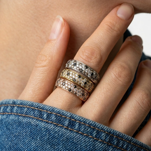 Hong Kong Jewelry Wholesale 18k Yellow Gold Black & White Diamond Classic Pave Wedding Band Rings for Anniversary Bridal Party - Product Image 4