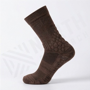 Crew <b>Socks</b> Solid Brown Knitted Polyester Spandex Hiking Breathable Autumn Adult Regular Style - Product Image 3