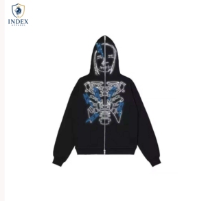 Index Apparel Men's <b>Black</b> Oversized Hoodie Rhinestone Skull Design Gothic Style Winter <b>Sweatshirt</b> - Product Image 1
