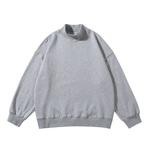 Wholesale <b>Mens</b> Oversized Mock Neck <b>Sweatshirt</b> Drop Shoulder Stand Collar Plain Heather <b>Grey</b> Fleece Streetwear Pullover Tops - Product Image 6