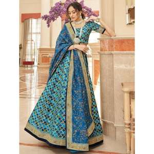 Astonishing Blue <b>Sequins</b> Work <b>Art</b> Silk Sangeet Wear Lehenga Choli - Product Image 6