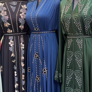 Hot sale Modest Dubai Beaded Sequined <b>Long</b> Sleeve Abaya Muslim Traditional Handmade Wedding Women Polyester Breathable V Neck - Product Image 1