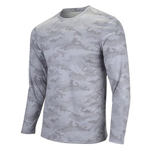 Camiseta de Manga Larga con Cuello Redondo y Mangas Raglán para Hombre, Camuflaje, Casual, Tejida, Corte Regular, Color Blanco con Patrón Verde, Satén Transpirable - Product Image 5