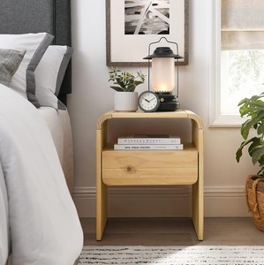 Modern Wood Nightstand With 1 Drawer And Open <b>Shelf</b> Storage Bedroom Furniture Scandinavian Design - Product Image 2