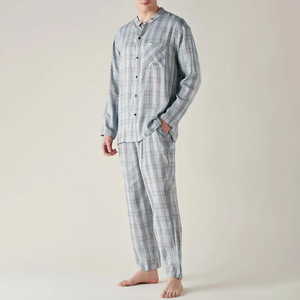 Ensemble de pyjama en coton à manches longues à carreaux pour homme, vêtements de nuit décontractés, tenue d'automne, longueur intégrale avec poches, tissu tissé doux - Product Image 4