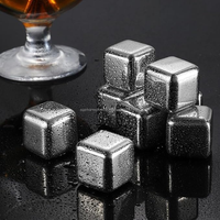 Pierres à whisky en acier inoxydable, 6 pièces avec boîte en plastique, glaçons réutilisables pour whisky, cocktail, vin, accessoires de bar
