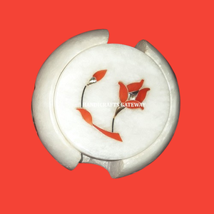 Best Quality And Trending Product Of <b>White</b> Marble With Good Finishing And polished Inlay Tea <b>Coaster</b> Set For Home And Restaurant - Product Image 2