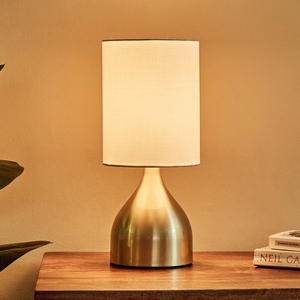 Minimalist design Gold Table Lamp Modern Brushed Brass Bedside Light Cylindrical Fabric Shade Small Desk Lamp Bedroom Nightstand - Product Image 2