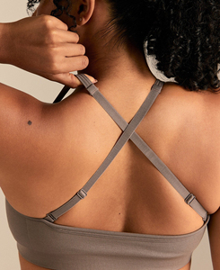 Seamless Gray Ribbed Criss-<b>Cross</b> Strap Sports Bra Scoop Neck Medium Support Women's Activewear <b>Top</b> High Quality Yoga <b>Top</b> - Product Image 2
