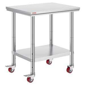 Banco da Lavoro a 4 Ruote in Acciaio Inossidabile Resistente 30x24x33 Pollici Capacità di Carico 700 Libbre 3 Altezze Regolabili - Product Image 1