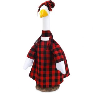 Tenue de Noël à carreaux rouges et noirs pour oie de jardin de 23 pouces en ciment ou en plastique, idéale pour la pelouse, la véranda ou le jardin - Product Image 1