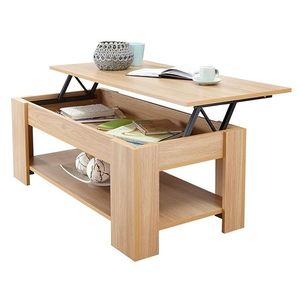 Table basse moderne en bois avec plateau relevable, compartiment de rangement et étagère inférieure pour salon, table basse décorative - Product Image 1