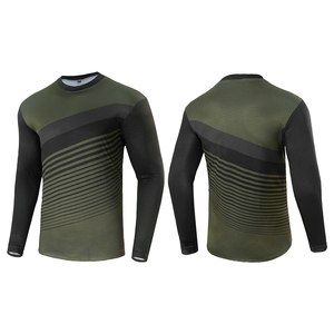 Camiseta Deportiva de Manga Larga para Hombre, con Rayas, Cuello Redondo, Secado Rápido, Tejido de Poliéster, Corte Ajustado, para Entrenamiento Atlético - Product Image 1