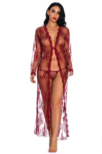 Sexy Women's ODM Eco-Friendly Breathable See Through Lace Nonwoven <b>Robe</b> Open <b>Sheer</b> Mesh Kimono Soft - Product Image 4