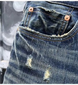 Lotfeel OEM Custom High Quality Ripped Slim Fit Man Cotton Heavy Washing Denim Japanese Selvedge Denim Jeans Homme - Product Image 6