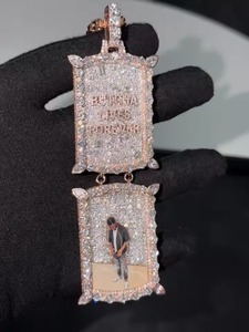 Iced Moissanite Custom Photo Picture Pendant Rose Gold Plated Sterling <b>Silver</b> Luxury Hip Hop Style Men's Memorial Letter <b>Charms</b> - Product Image 1