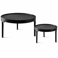 Ensemble de tables basses gigognes modernes noires durables et extensibles avec plateau en métal, table centrale de salon, mobilier minimaliste pour la maison