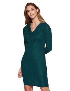 Robe moulante unie en polyester pour femme, col en V, manches longues, longueur genou, style Miss Olive ukrainienne, collection 2026, best-seller - Product Image 3