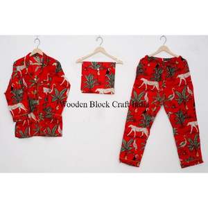 Conjunto de Pijama para Mujer, Hecho a Mano en India, 100% Algodón, Elegante Estampado de Jungla, Ropa de Verano para Resort, Suave, Transpirable, de Secado Rápido, con Logotipo Frontal, Ideal para Regalo - Product Image 6