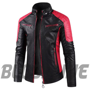 Men's Black White PU Leather Moto Biker <b>Jacket</b> <b>Slim</b> <b>Fit</b> Stand Collar Zipper Closure Autumn Wear - Product Image 3