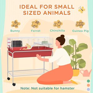 Gabbia Rossa a Due Piani per Piccoli Animali 84 cm x 47 cm x 89 cm con Supporto Rimovibile, Ripiano e Ruote - Habitat per Animali Domestici - Product Image 4
