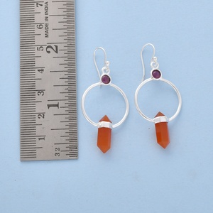 Natural Carnelian & Garnet 925 Sterling <b>Silver</b> Geometric Hoop Drop <b>Earrings</b> Handmade Hexagonal Crystal <b>Dangle</b> <b>Earrings</b> for Wom - Product Image 4