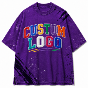 T-shirt surdimensionné personnalisé avec logo, manches courtes, coton violet, streetwear décontracté, motif imprimé sur le devant, col rond - Product Image 1