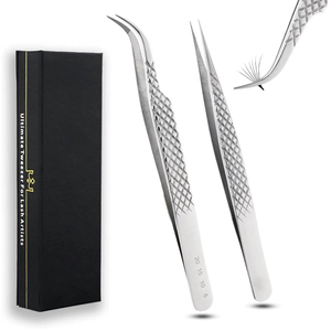 Ensemble de pinces professionnelles pour extensions de cils en argent, courbées et droites, applicateur d'isolation de précision pour cils, avec boîte cadeau de luxe - Product Image 4
