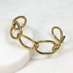 Handmade Brass Oval Link Cuff <b>Bracelet</b> – Minimalist Open Chain Bangle for Women – Adjustable Bold Statement Jewelry - Product Image 1