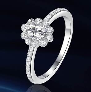 Anillo de Compromiso y Boda de Plata 925 con Diamante Cultivado en Laboratorio, Diseño Aurora Grace, Luna Royale, Halo Ovalado, Brillo Marfil, Regalo de Aniversario - Product Image 2