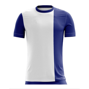 Maillot de football pour homme à col rond, bleu et blanc, manches courtes, en spandex/polyester, séchage rapide, coupe classique - Product Image 5