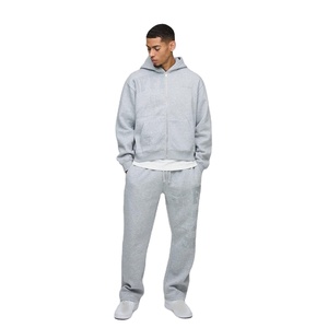 Sweats à capuche surdimensionnés à imprimé tonal gris chiné unisexe pour hommes sérigraphie personnalisée ensemble de survêtement à jambes larges et lourdes - Product Image 1