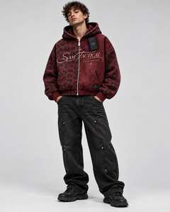 Sam Tactical Men's Oversized Zip-Up <b>Hoodie</b> Fleece Printed Streetwear <b>Red</b> Black Patterned Front Logo Autumn Wear Cheap Price - Product Image 3