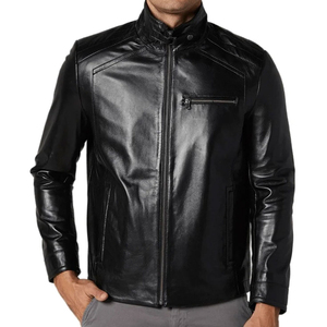 Chaqueta de cuero genuino impermeable estilo urbano para motociclistas, fabricante mayorista, último estilo, chaqueta de cuero con cremallera. - Product Image 4