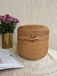 Wholesale Handwoven Eco-Friendly Rattan Storage <b>Basket</b> <b>Lid</b> Natural Wicker Flexible Design Organizer Bin for Toys Jewelry Home - Product Image 5