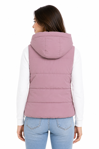 Womens <b>Pink</b> Knitted <b>Waterproof</b> Puffer Vest Hooded Sleeveless Winter <b>Jacket</b> Warm Padded Full Zip Front Lightweight Insulated - Product Image 3